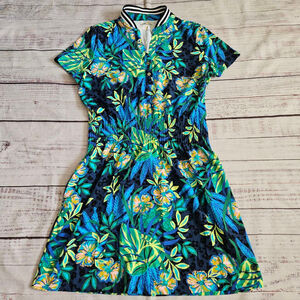 Lilly Pulitzer Navy Floral Collared Mini Dress with Blue, Green & Yellow